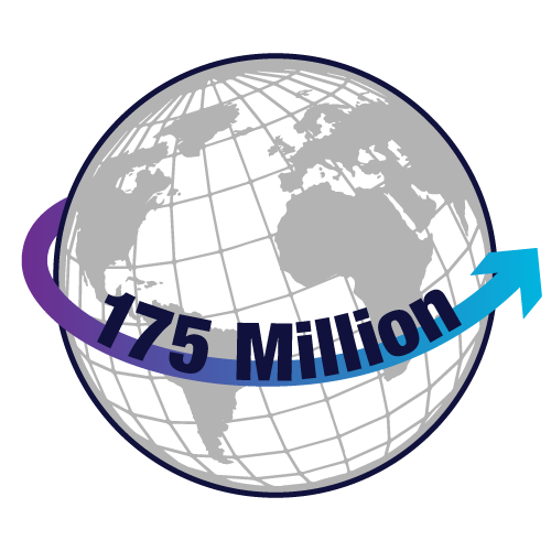 Globe with text 175 Million
